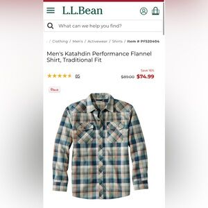 LL BEAN Katahdin Performance Flannel